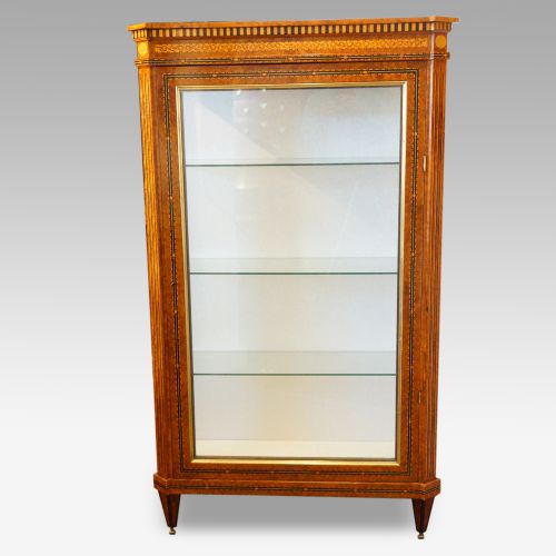 Antique Continental Amboyna Inlaid Display Cabinet