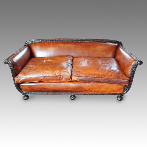Edwardian Mahogany Leather Sofa