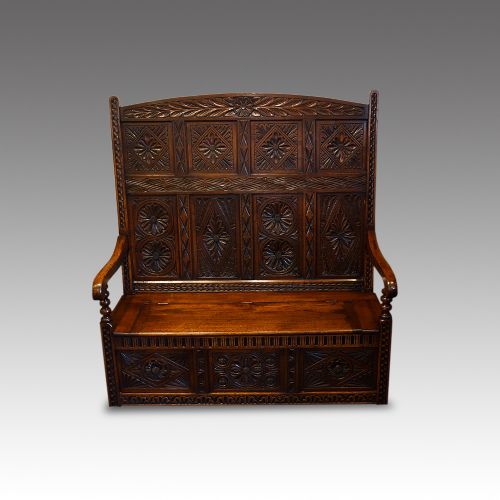 Antique Carved Oak Settle