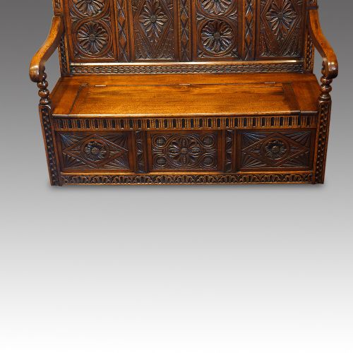 fig 1. Antique carved oak settle