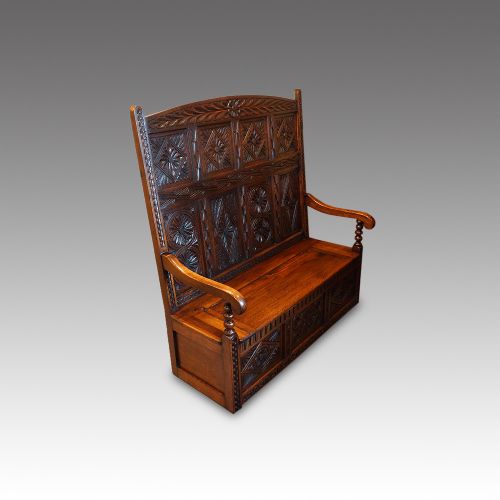 fig 2. Antique carved oak settle