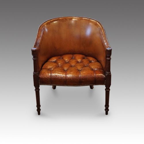 Georgian Style Leather Library Tub Chair