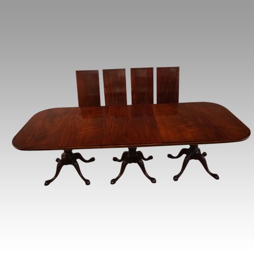 Large George V Triple Pillar Mahogany Dining Table