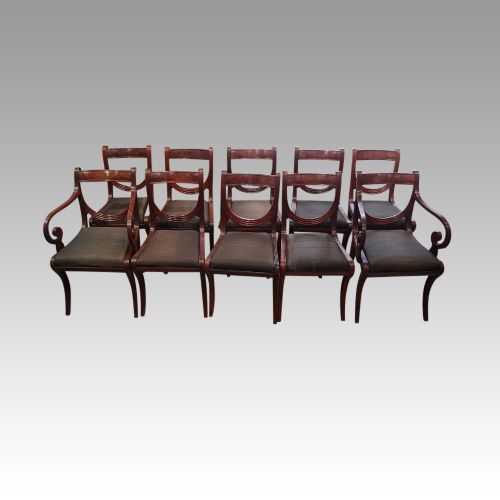 Antique Set of 10 Regency Mahogany Dining Chairs