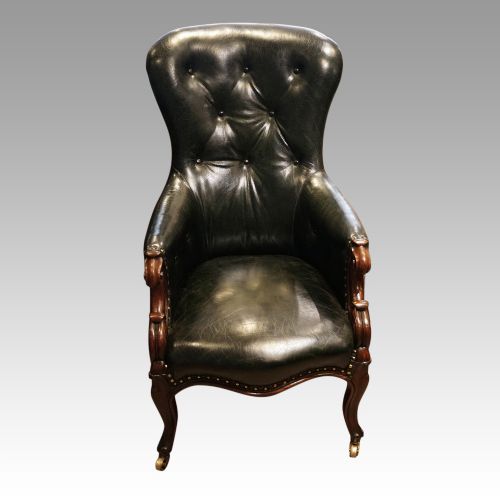 Victorian Green Leather Easy Chair