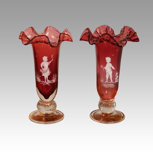 Pair of Mary Gregory Cranberry Glass Vases