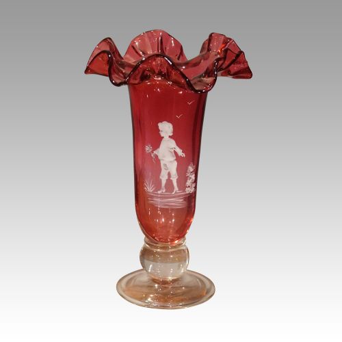 fig 2. Pair of Mary Gregory cranberry glass vases