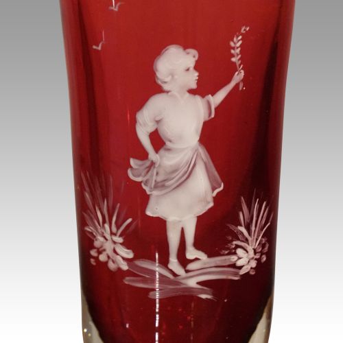 fig 3. Pair of Mary Gregory cranberry glass vases