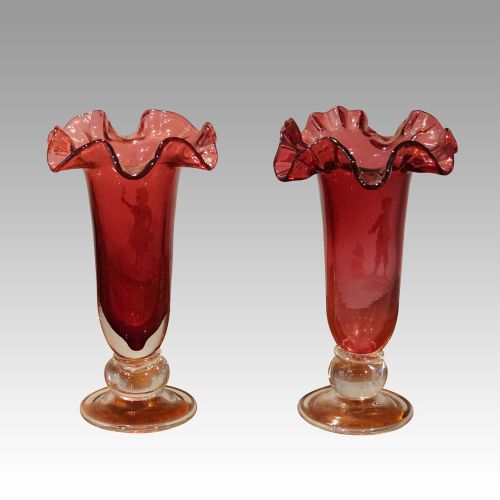 fig 4. Pair of Mary Gregory cranberry glass vases