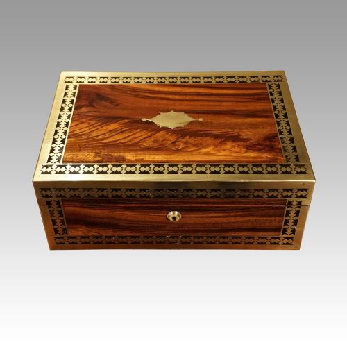 Antique Rosewood Cut Brass Box