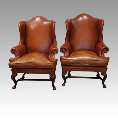Pair of Georgian Style Leather Wing Chairs