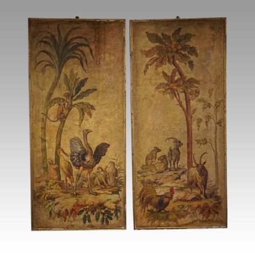 Pair Antique Large Painted Wall Panels