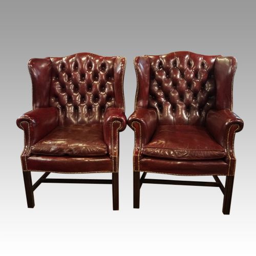 Pair of George VI Leather Wing Chairs