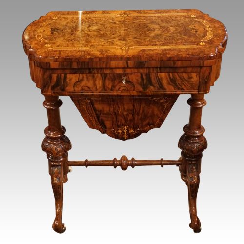Victorian Inlaid Walnut Workbox Card Table