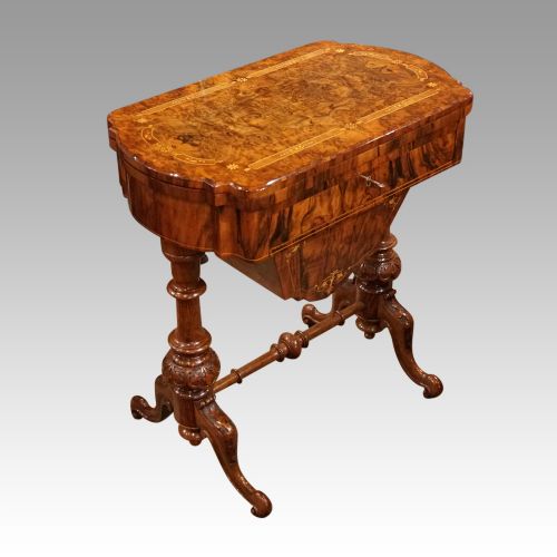 fig 2. Victorian inlaid walnut workbox card table