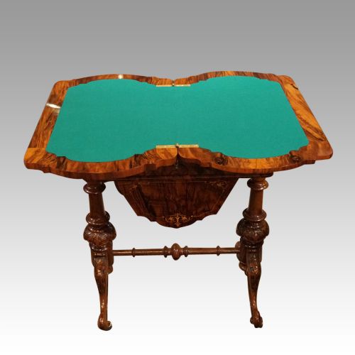 fig 3. Victorian inlaid walnut workbox card table