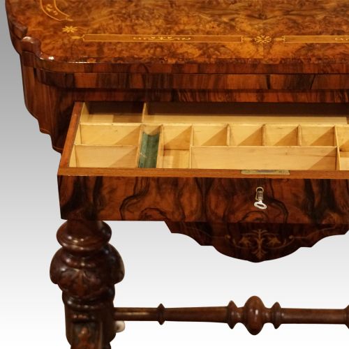 fig 5. Victorian inlaid walnut workbox card table