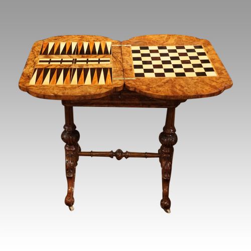 fig 1. Victorian inlaid walnut backgammon table