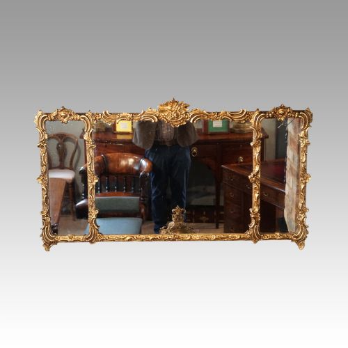 Antique 3 Plate Gilt Over Mantle Mirror