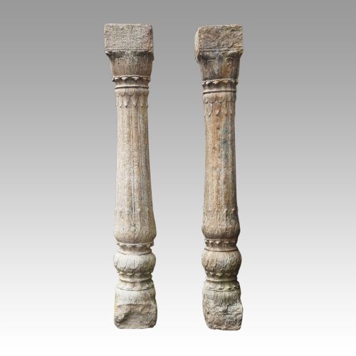 Pair of Antique Carved Sandstone Columns