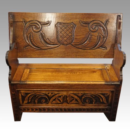 Edwardian Oak Monks Bench