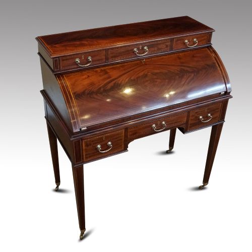 Edwardian Mahogany Inlaid Cylinder Bureau