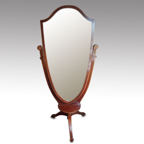 Edwardian Inlaid Mahogany Cheval Mirror