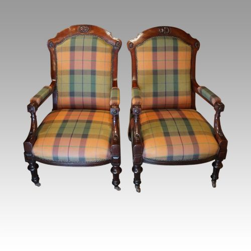 Pair of Victorian Mahogany Easy Armchairs