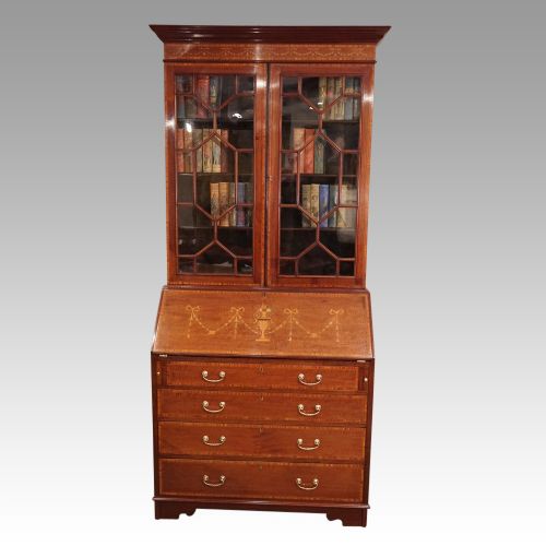 Edwardian Inlaid Bureau Bookcase