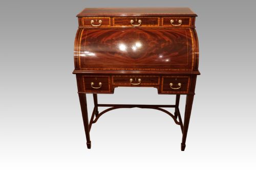 Edwardian Inlaid Mahogany Cylinder Desk