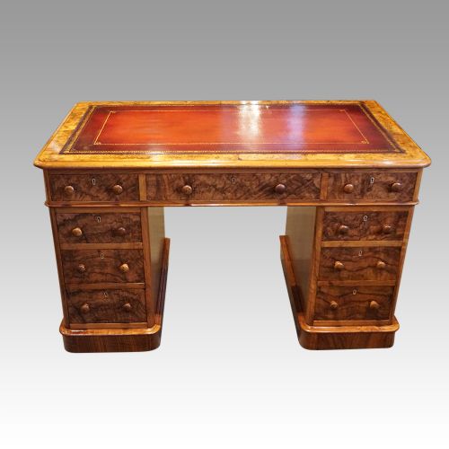 Antique Victorian Walnut Pedestal Desk