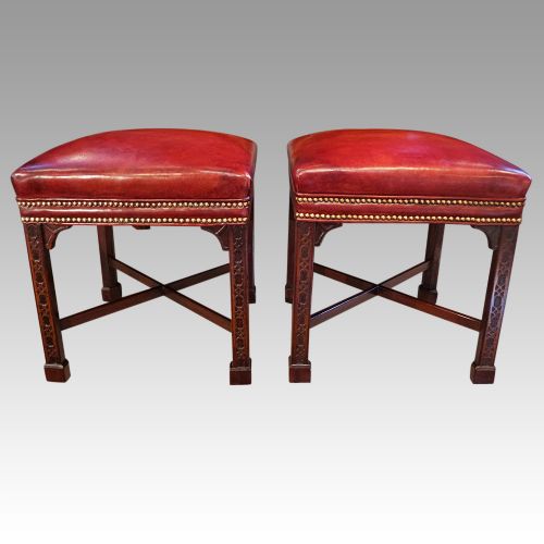 Pair of Edwardian Mahogany Chinese Chippendale Stools