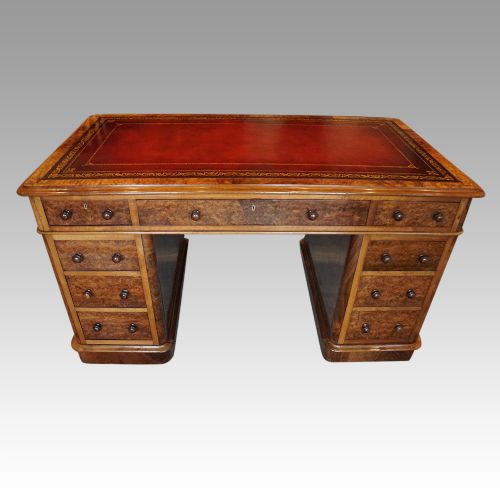 Victorian Burr Walnut Pedestal Desk