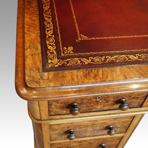 fig 3. Victorian burr walnut pedestal desk