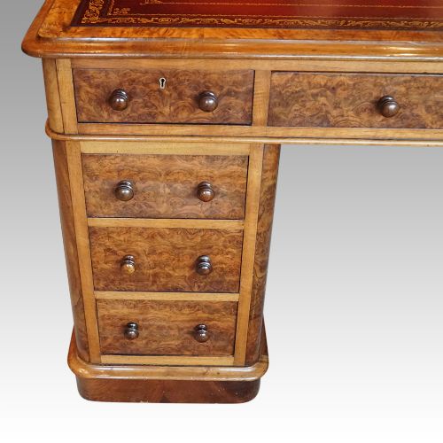 fig 7. Victorian burr walnut pedestal desk