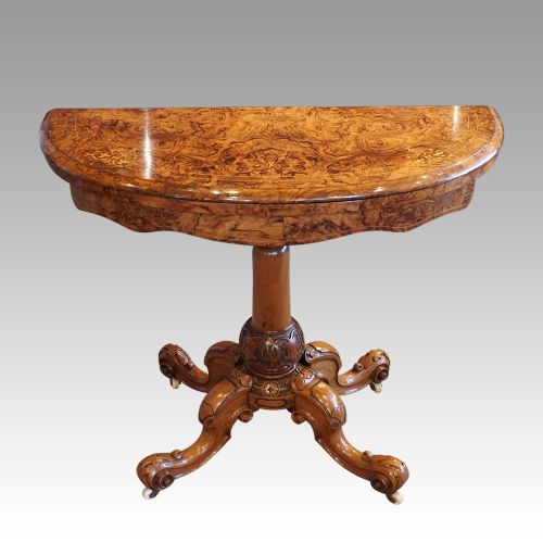 Victorian Demi Lune Walnut Card Table