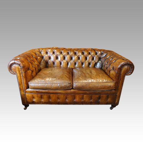 Leather Button Back 2-Seat Chesterfield