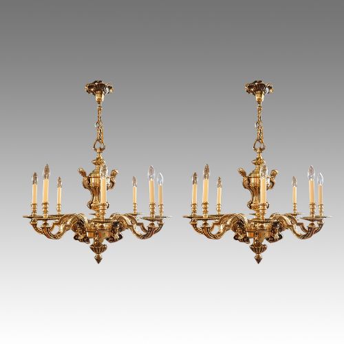 Pair of Antique Bronze Chandeliers