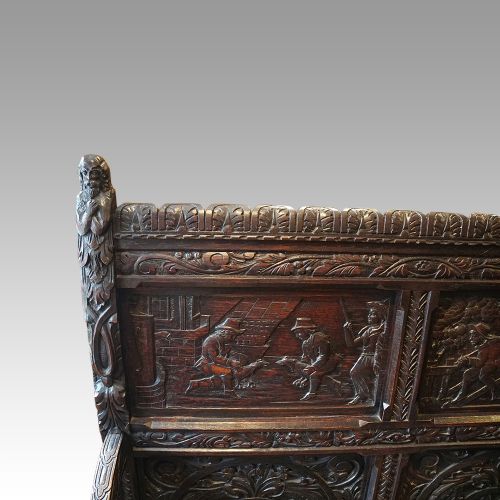 fig 3. Victorian cock fighting carved oak settle