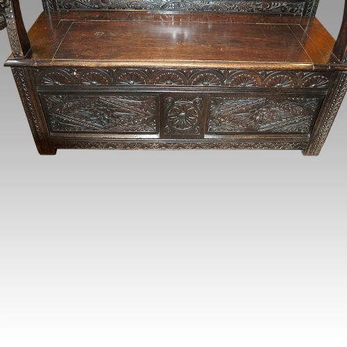 fig 6. Victorian cock fighting carved oak settle