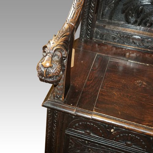 fig 7. Victorian cock fighting carved oak settle