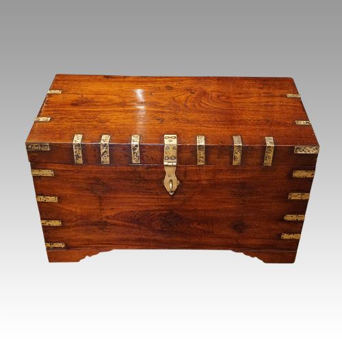 Victorian Brass Bound Teak Campaign Trunk