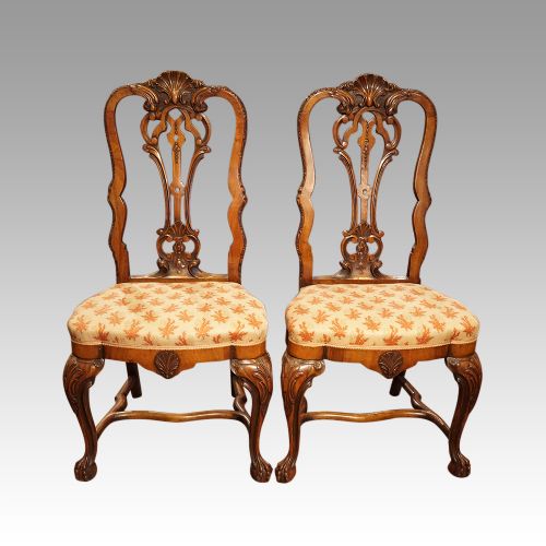 Pair of Walnut Side Chairs Manner of Daniel Marot