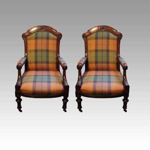 Pair of Victorian Mahogany Easy Chairs