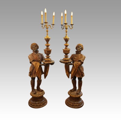 Large Pair of Venetian Walnut Candelabra
