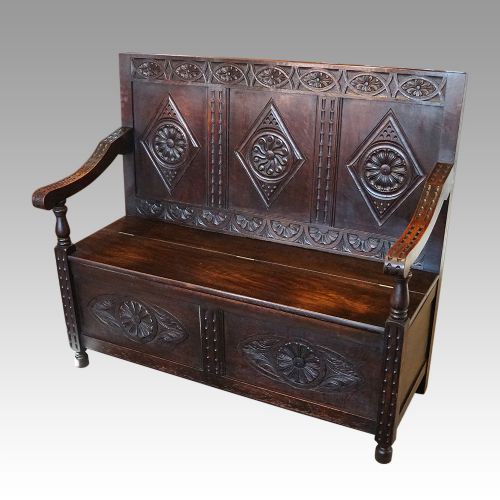 fig 4. Victorian carved oak settle