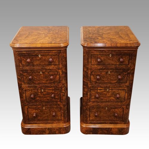 Pair of Victorian Burr Walnut Bedside Chests