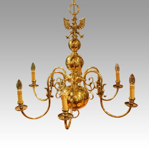 Dutch Brass 6 Arm Chandelier