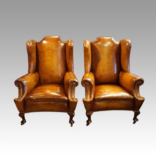 Pair of Edwardian Leather Wing Chairs