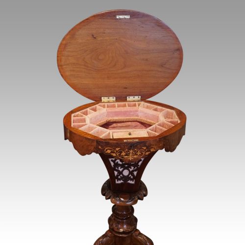 fig 1. Victorian inlaid walnut oval workbox